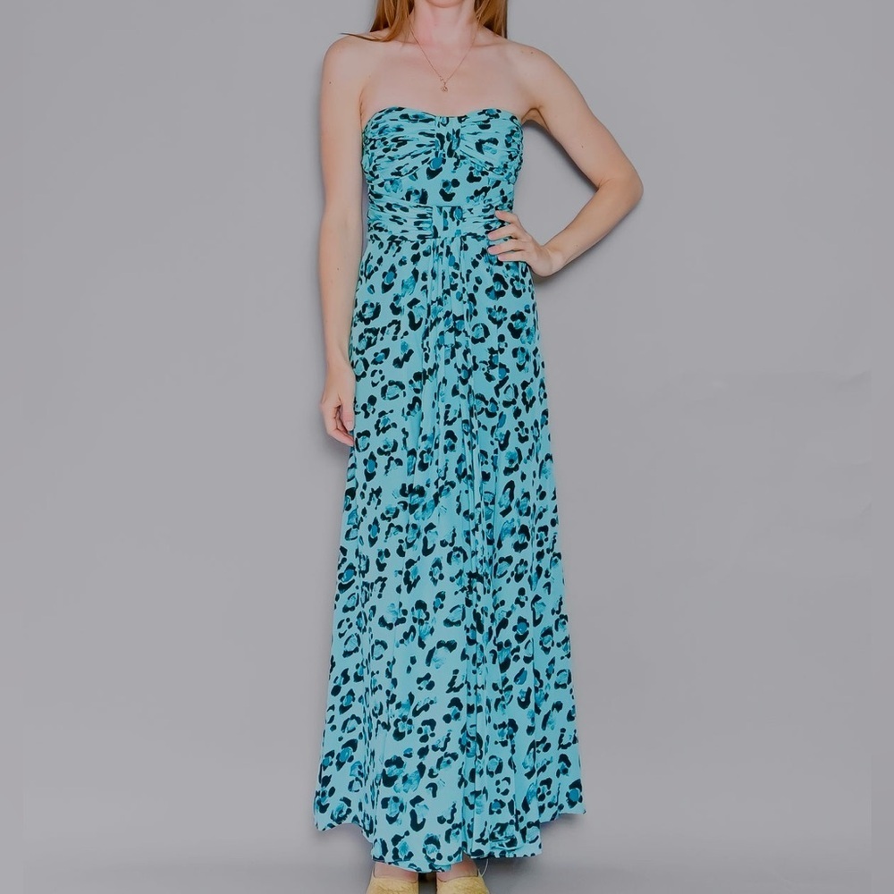 Nanette Lepore Silk Chiffon Aqua Cheetah Print Maxi Dress Sz 4